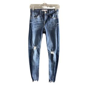 Zara women size 2 distressed knee skinny raw hem stretchy jeans. Style 6164/163